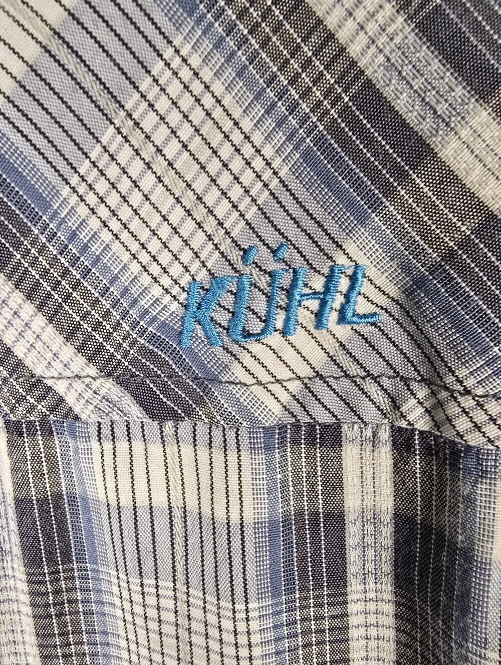Kuhl Men’s Grey Plaid Short Sleeve Button Down Shirt Cotton Poly Casual Shirt M